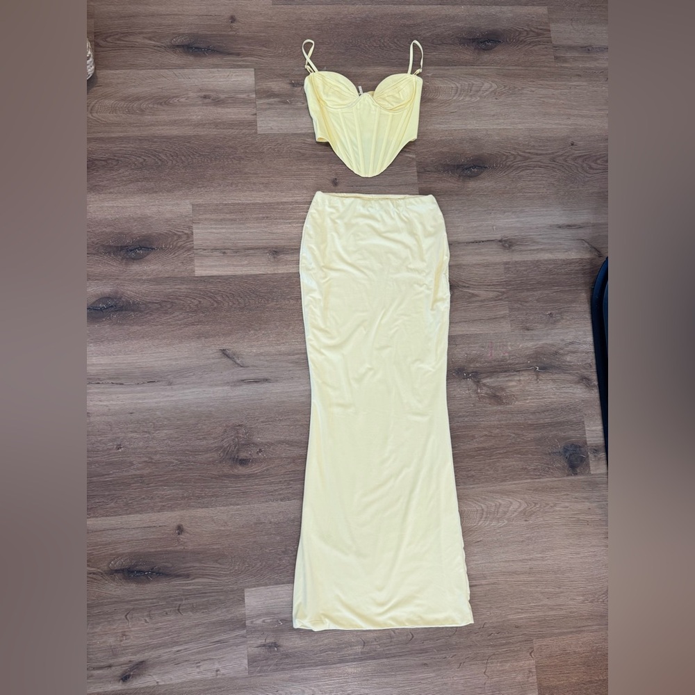 Yellow Corset top maxi skirt set XS